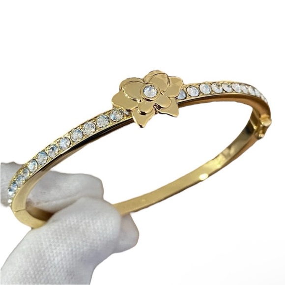 Furla 10k Gold Bangle Bracelet With Swarovski Crystals